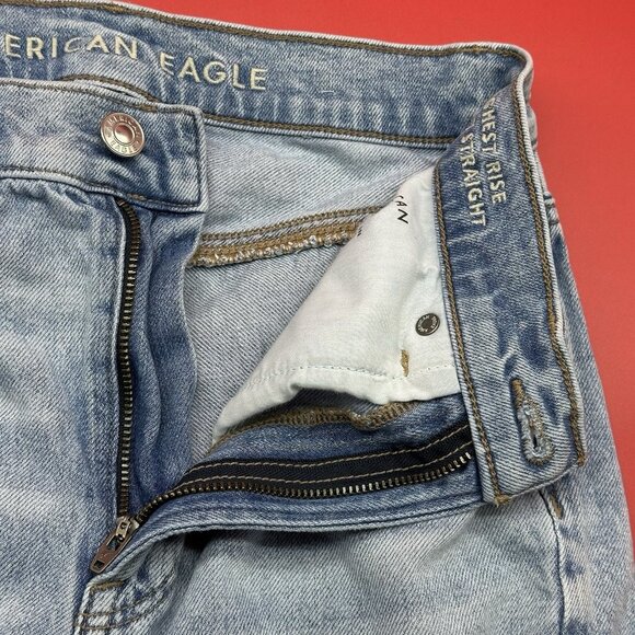 American Eagle Highest Rise Baggy Straight Size 00 Destroyed Light Wash Jeans - Picture 6 of 12
